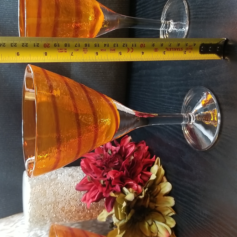 Hand Blown Red & Orange Margarita Glasses - Picture 6 of 12